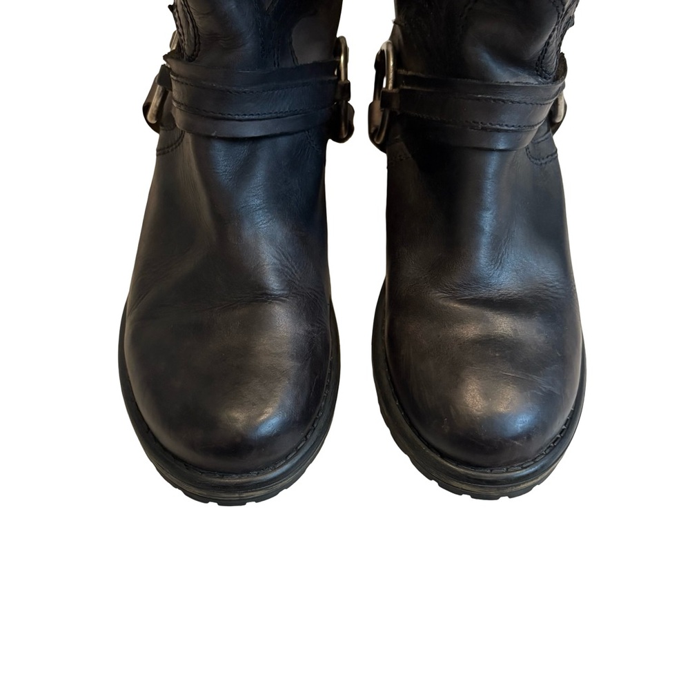 Steve Madden Judgemnt Distressed Black Leather Fleur-De-Lis Riding Boots, Sz 10 - Picture 10 of 16